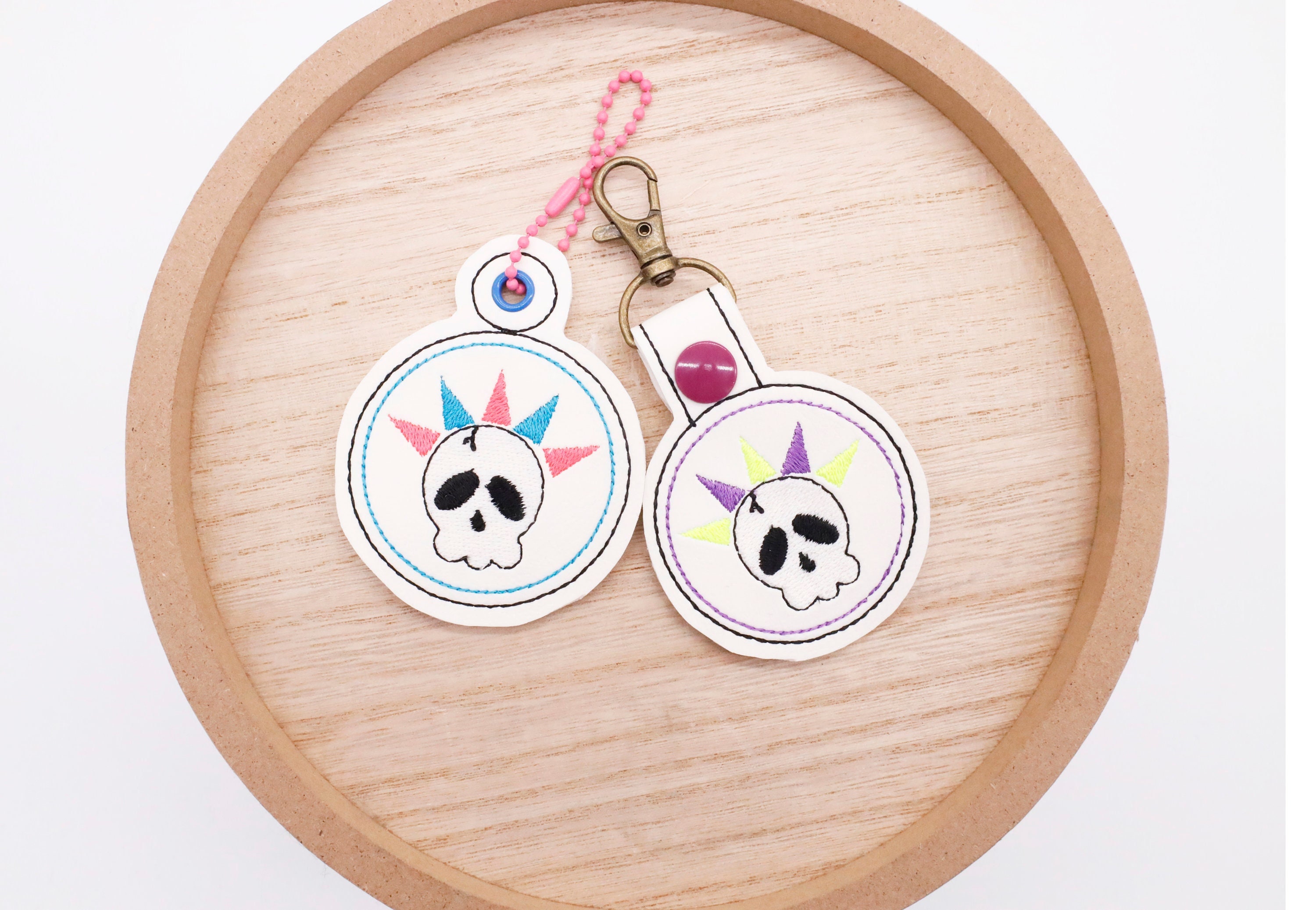 Embroidered Keychains Punk Punk Skull Keychain: Machine Embroidery Design - Etsy
