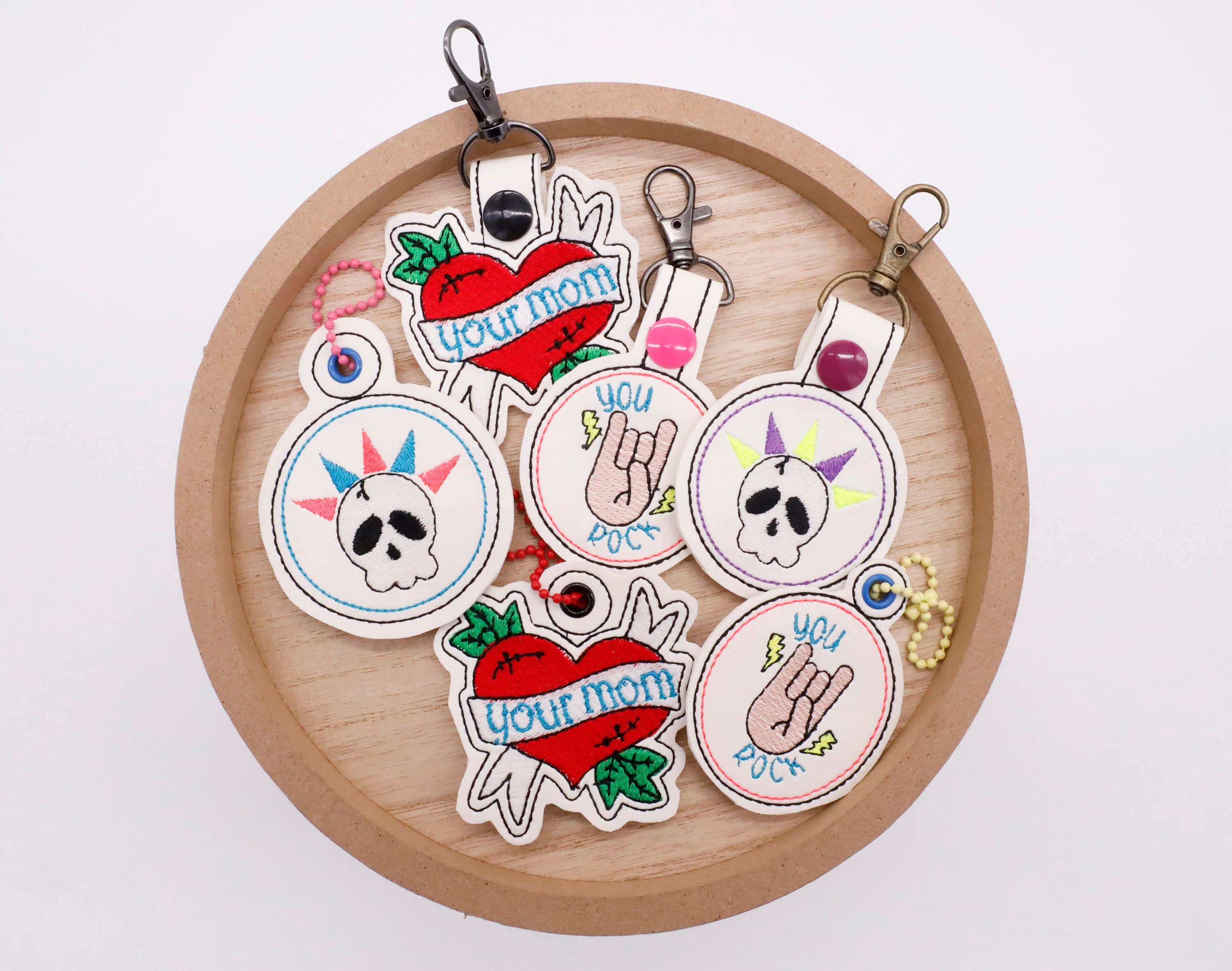 Embroidered Keychains Punk Punk Skull Keychain: Machine Embroidery Design - Etsy