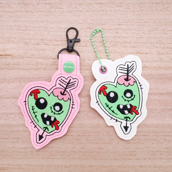 Zombie Heart Keychain:  Machine Embroidery Design