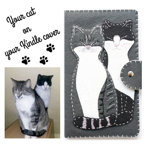 Cat Kindle Covers, Custom Kindle covers, custom Kindle case, paperwhite cover, felt cat portrait, custom cats, felt cats, personalized cat