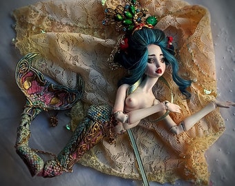 AVAILABLE Porcelain bjd VIRIDIAN arT Nouveau mermaid geisha ball jointed doll artist bisque enchanted fairie siren undine nymph ooak ed