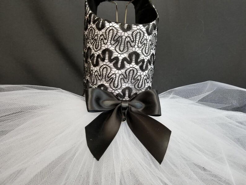Dog Dress. Black and White Lace Dog Dress Dog Harness Tutu Etsy