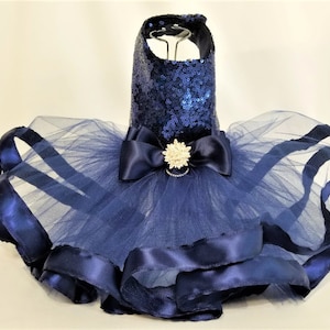 Dog Tutu, Navy Sequins Dog Dress,  Dog Harness Dress. Dog Wedding Tutu, Harness Dress, Pet Clothes, Pet Apparel.