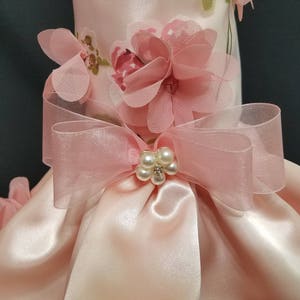 Dog Dress, Peachy Pink 3 D Flowers, Dog Tutu, Dog Harness Dress, Harness Dress, Pet Clothes, Pet Apparel. image 3