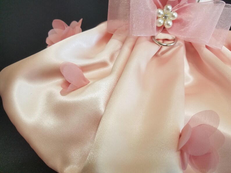 Dog Dress, Peachy Pink 3 D Flowers, Dog Tutu, Dog Harness Dress, Harness Dress, Pet Clothes, Pet Apparel. image 4