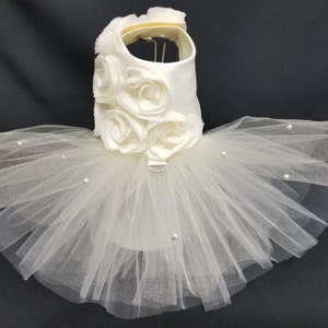 Dog Harness Dress, Rose Couture Dog Dress, Tutu Dog Dress, Cream Wedding Dog Dress, Designer Dog Dress, Female Dog Dress, Wedding Dog Dress.