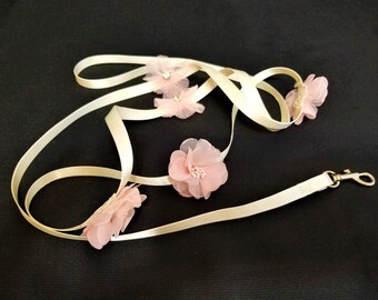 Blush Pink Leash,  Pink Flower Dog Leash, 4 Foot Dog Leash,  Satin Dog Leash, Dog Lead, Wedding Dog Leash.