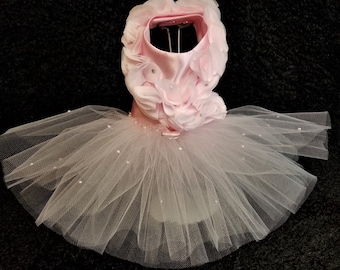 Dog Dress, Pink Ruffled Dog Dress, Dog Tutu Harness, Crystal & Pearls Dog Tutu, Dog Wedding Dress, Pink Dog Dress, Dog Harness Dress.