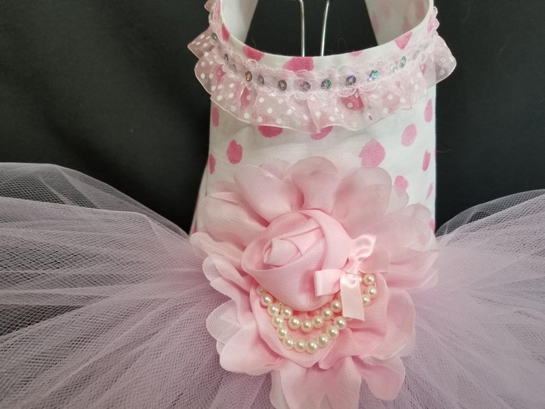 Pink Puff Dog Harness Dress XXSmall Dog Dress to X4 Large Dog Dress, Dog Dresses. Dog Clothes, Pink Dog Dress, Designer Dog Dress. image 2