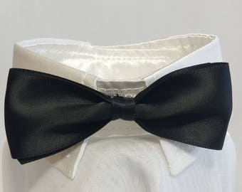 Dog Collar, White Satin Collar, Male Dog Collar, Dog Collar Bowtie,  Boy Dog Collar, Dog Wedding Collar.