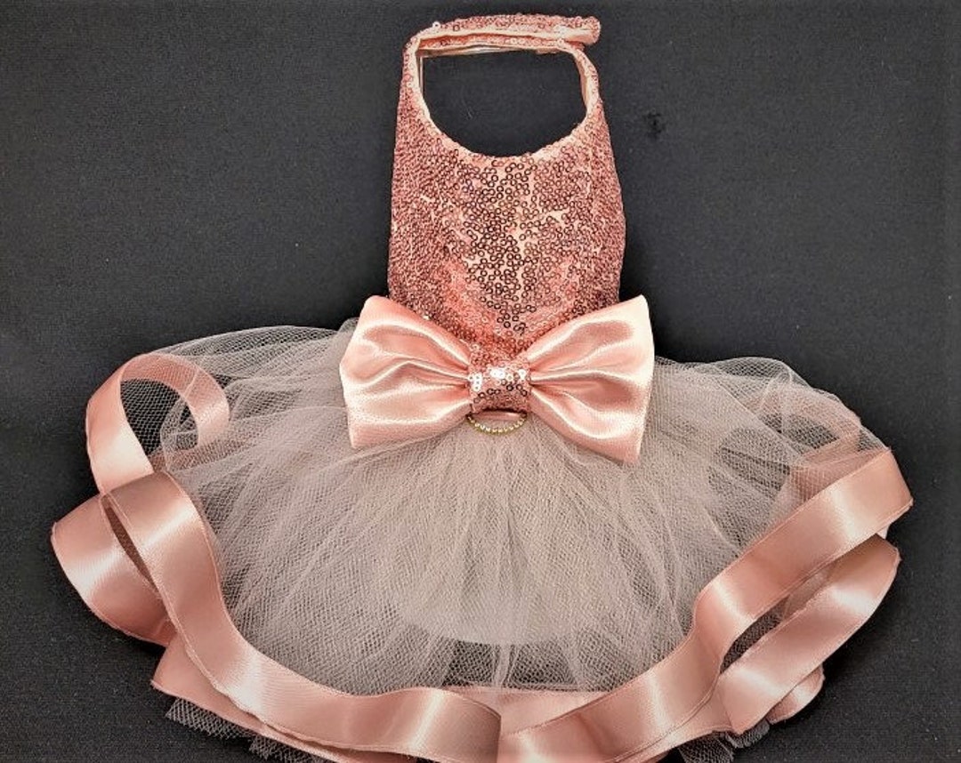 Dog Dress, Rose Gold Sequins Dog Dress, Dog Tutu Harness, Dog Harness
