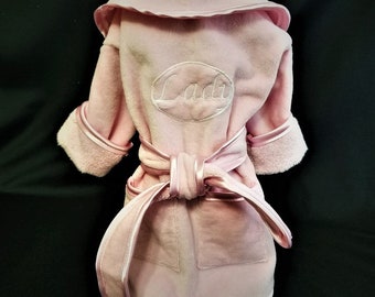 Personalized Pink Velour Dog Bathrobe, Canine Bathrobe, Dog Bathrobe, Female Dog Bathrobe.