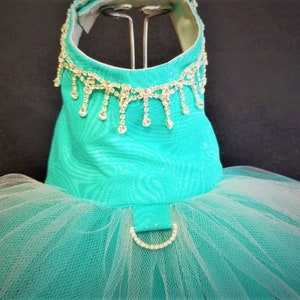 Teal Dog Dress, Dog Harness Dress, Dog Wedding Dress, Dog Tutu, Couture Dog Dress. image 2