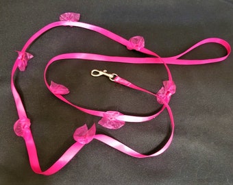 Fuchsia Petals Dog Leash,  Elegant Dog Leash, 4' Dog Leash, Satin Dog Leash, Dog Lead, Wedding Dog Leash.