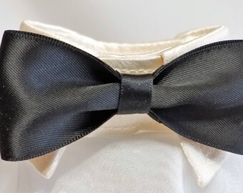 Dog Collar, Cream Satin Collar, Male Dog Collar, Dog Collar Bowtie,  Boy Dog Collar, Dog Wedding Collar.