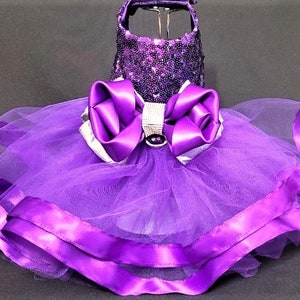 Dog Dress, Purple Sequin Dog Dress, Dog Tutu Harness, Tutu for Dogs, Dog Harness Dress, Wedding Dog Dress.