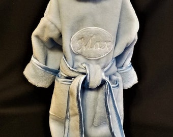Personalized Blue Velour Dog Bathrobe, Canine Bathrobe, Dog Bathrobe, Male Dog Bathrobe.