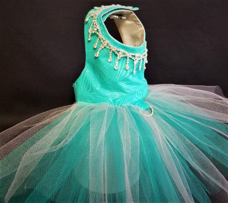 Teal Dog Dress, Dog Harness Dress, Dog Wedding Dress, Dog Tutu, Couture Dog Dress. image 3