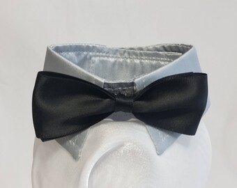 Dog Collar, Gray Satin Collar, Male Dog Collar, Dog Collar Bowtie,  Boy Dog Collar, Dog Wedding Collar.