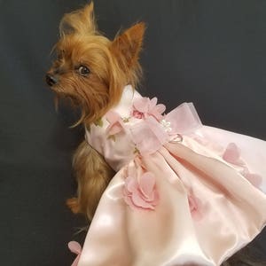 Dog Dress, Peachy Pink 3 D Flowers, Dog Tutu, Dog Harness Dress, Harness Dress, Pet Clothes, Pet Apparel. image 5