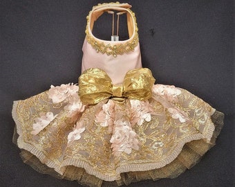 Pink and Gold Dog Dress, Pink Dog Harness, Dog Harness Dress, Dog Tutu, Designer Dog Dress