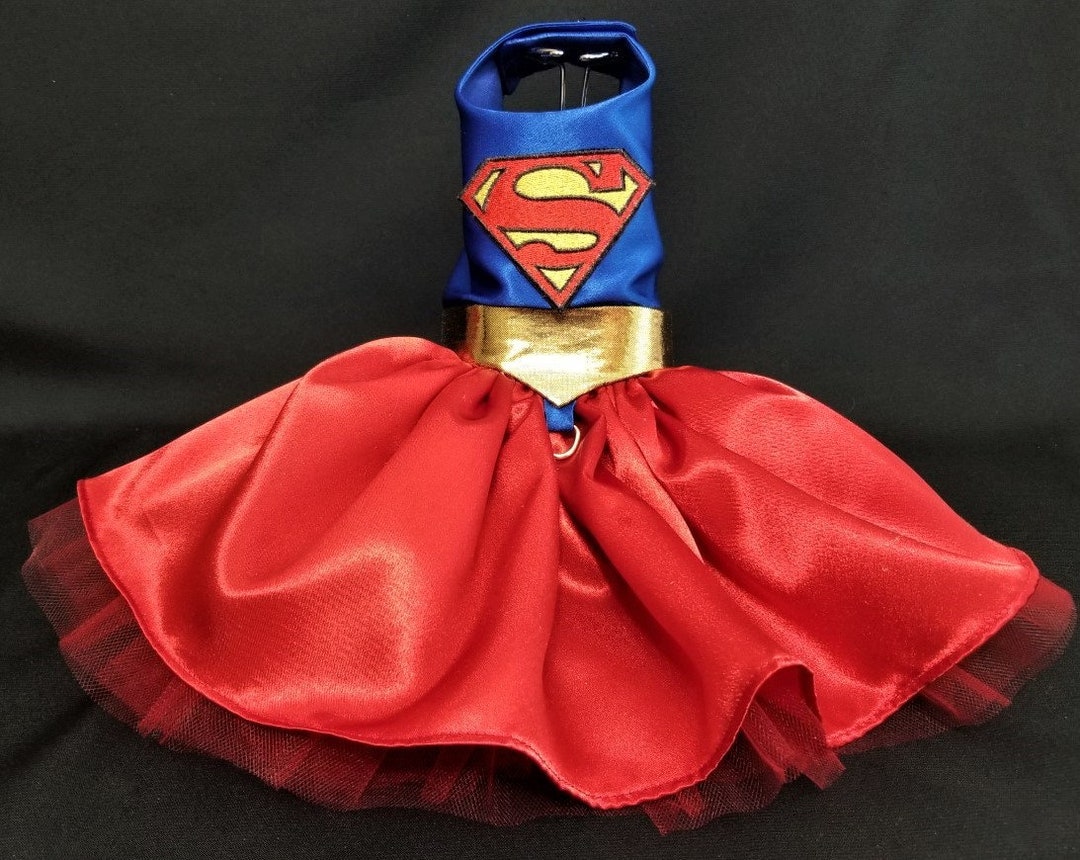 Dog Dress, Supergirl Dog Dress, Supergirl Dog Harness Dress, Supergirl