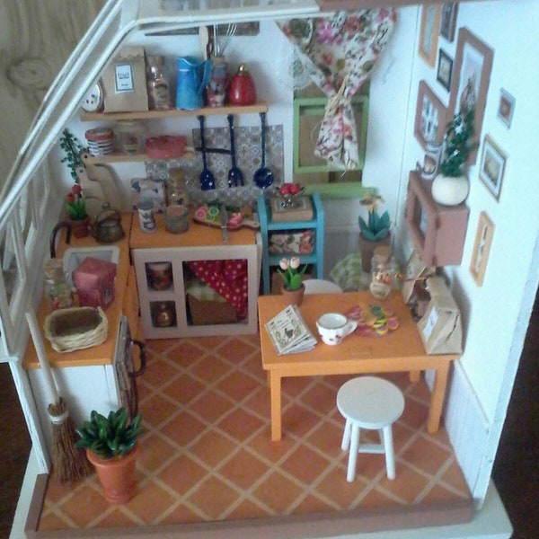 Miniature retro, Handmade miniature house kitchen, Mini kitchen set, Dollhouse kitchen, Mini real cooking, Miniature cooking
