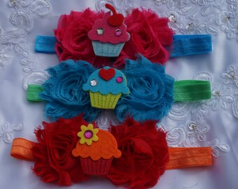 Cupcake Baby Headband, Pink Cupcake Headband, Pink and blue  Headband, Costume Headband, Flower Headband, Newborn Headband, Infant Headband,