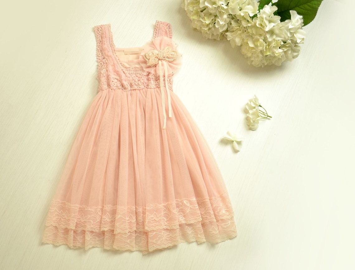 Vintage Pink Lace Girls Dress Flower Girl Bridesmaid Dress Etsy