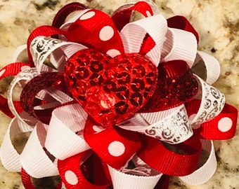 Valentine Hair Bow~Heart Hair Bow~Red Boutique Bow~Boutique Hair Bow~Red Bow~Boutique Bow~Valentine's Day Bow~Hair Bow~Red Hair Bow