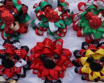 2 Christmas Disney Hair Bow Mickey Mouse Hair Bow Minnie Mouse Hair Bow Loopy Flower Hair Bow Minnie Mouse Hair Bow Christmas gift