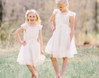 The Charlotte - Ivory,Lace, Chiffon Flower Girl Dress,made for girls, toddlers,  dress  ages 1T, 2T,3T,4T, 5T, 6, 7, 8, 9/10..