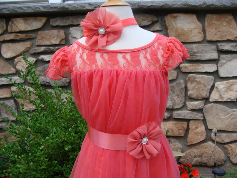 Coral Flower Girl Lace Dress