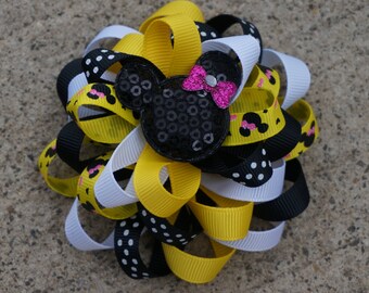 Disney Hair Bows Mickey Mouse Hair Bow Minnie Mouse Hair Bow Loopy Flower Hair Bow white hairbow