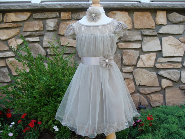 Coral Flower Girl Lace Dress