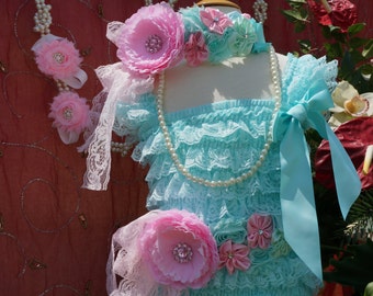 Aqua Lace Dress/ Aqua Pettidress/ Birthday / FlowerGirl Dress/ Holiday dress/ Pageant/ PhotoProp