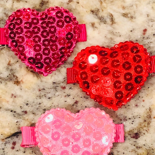 Heart Hair Clip, Valentine Hair Clip, Heart Hair Clip, Valentine Clippie, Valentines Day, Red Sequin Heart, Toddler Hair Clip,Baby Hair Clip