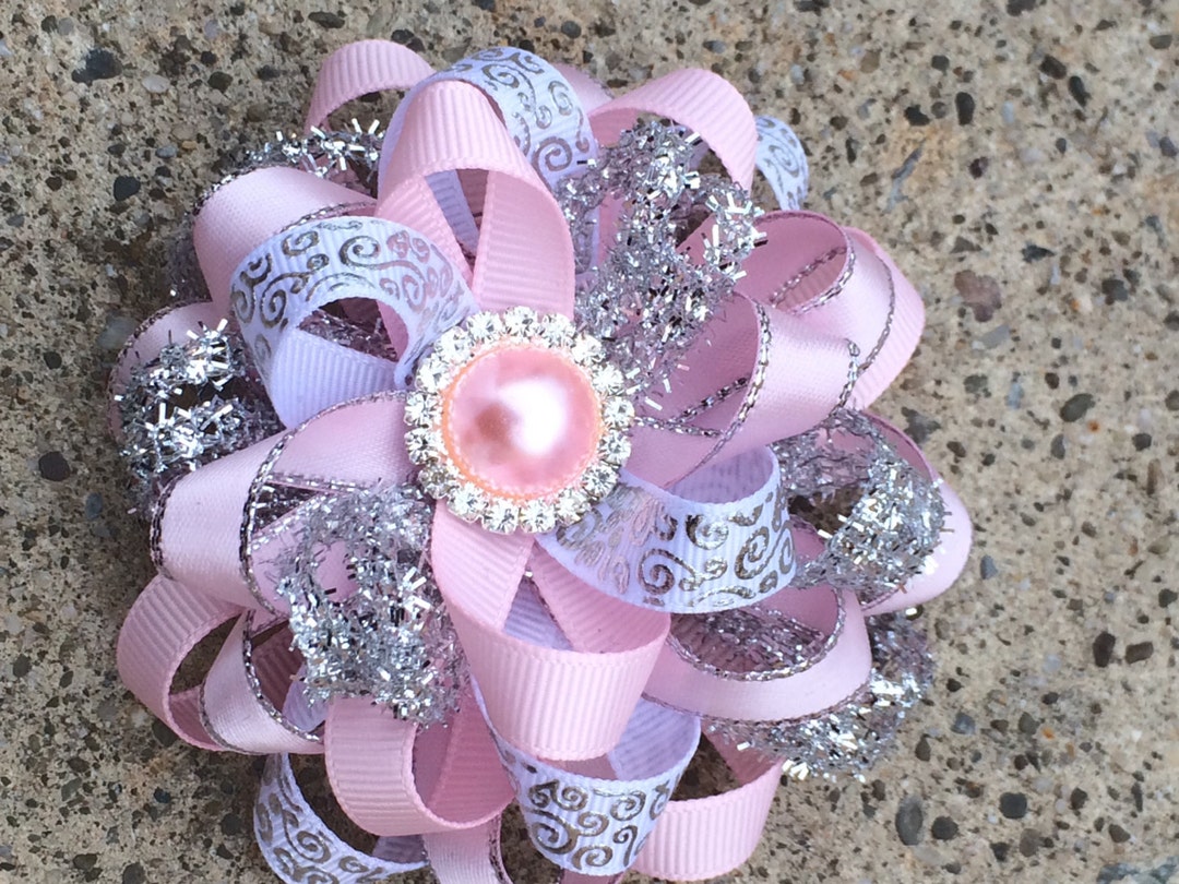 Pink Hair Bow, Baby Pink Hair Bow,christening Hair Bow, Holiday Hair