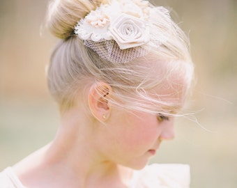Ivory Headband, Vinatge Lace hairband, Girls Couture head piece, Baby satin & lace OTT bow, toddler, womens flower girl hair accessory
