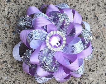 Purple Hair Bow Lavender and white Hair Bow. lavender hair bow, purple hair bow, Christmas gift
