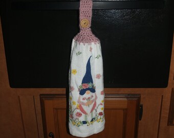 Gnome spring crochet hanging kitchen towel