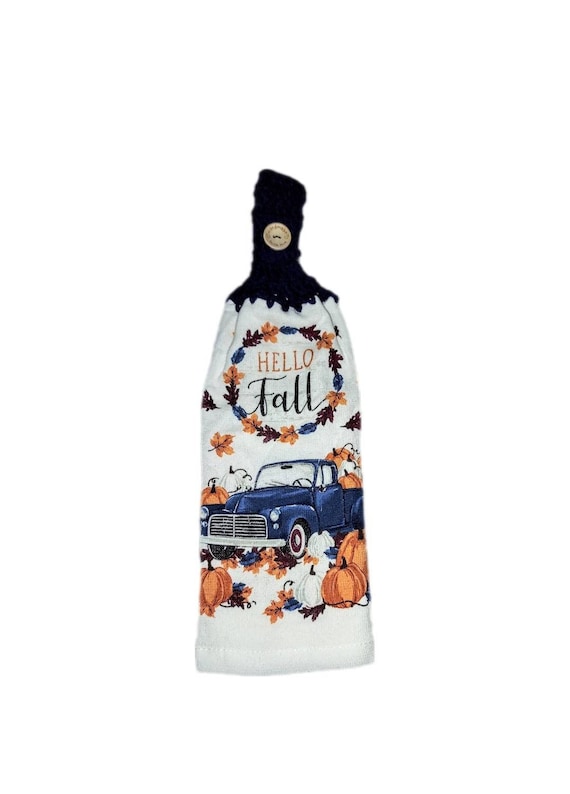 Blue Truck Fall Crochet Hanging Kitchen Towel Etsy