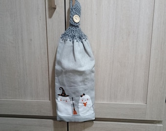 Halloween ghost crochet hanging kitchen double towel.