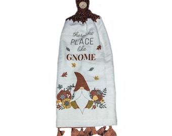 Fall gnome double crochet hanging kitchen tea towel