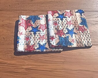 Kitchen Hot Pad with Primitive Brown Fabric and Red/Blue Stars