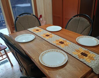 Sunflower Crochet Table Runner - Handcrafted with 100% Cotton Yarn, C2C Stitch
