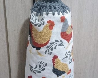 Paño de cocina de ganchillo doble con diseño de gallo y gallina.