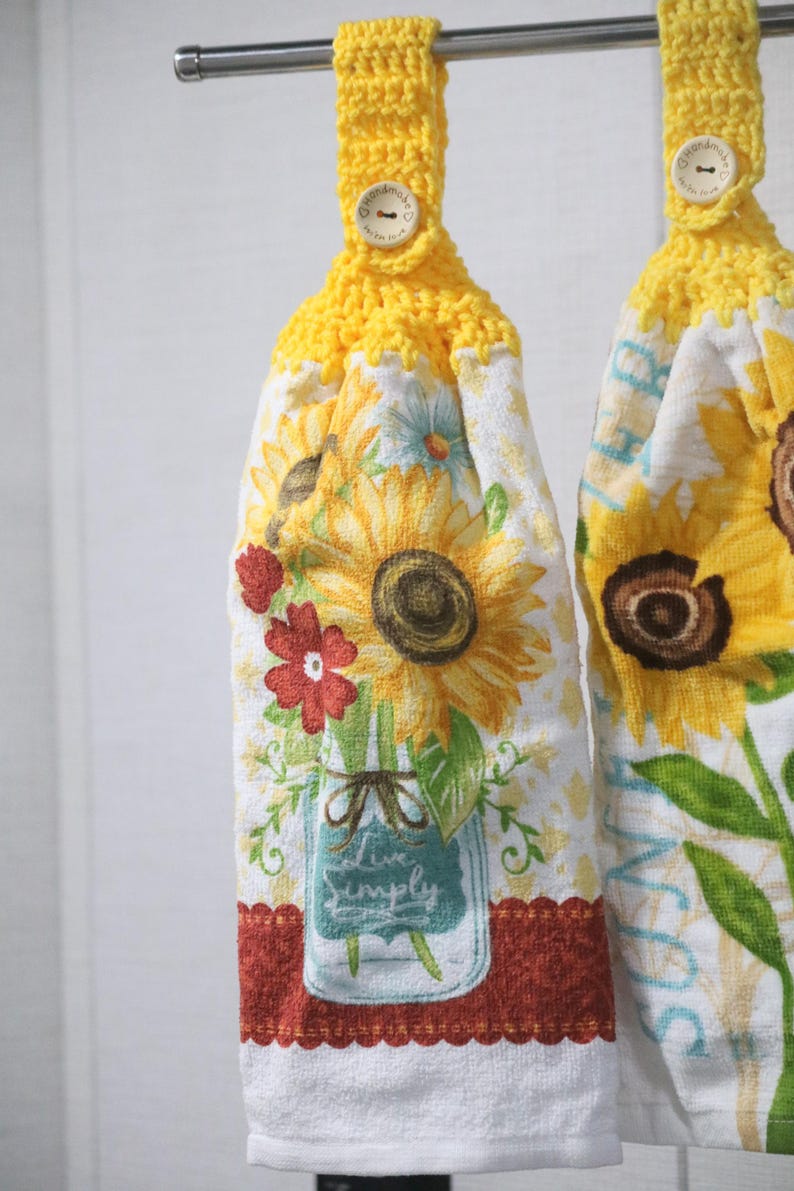 Toalla doble de ganchillo con girasoles, decoración de girasoles, regalo de inauguración de casa, superventas y cantidad limitada. imagen 12