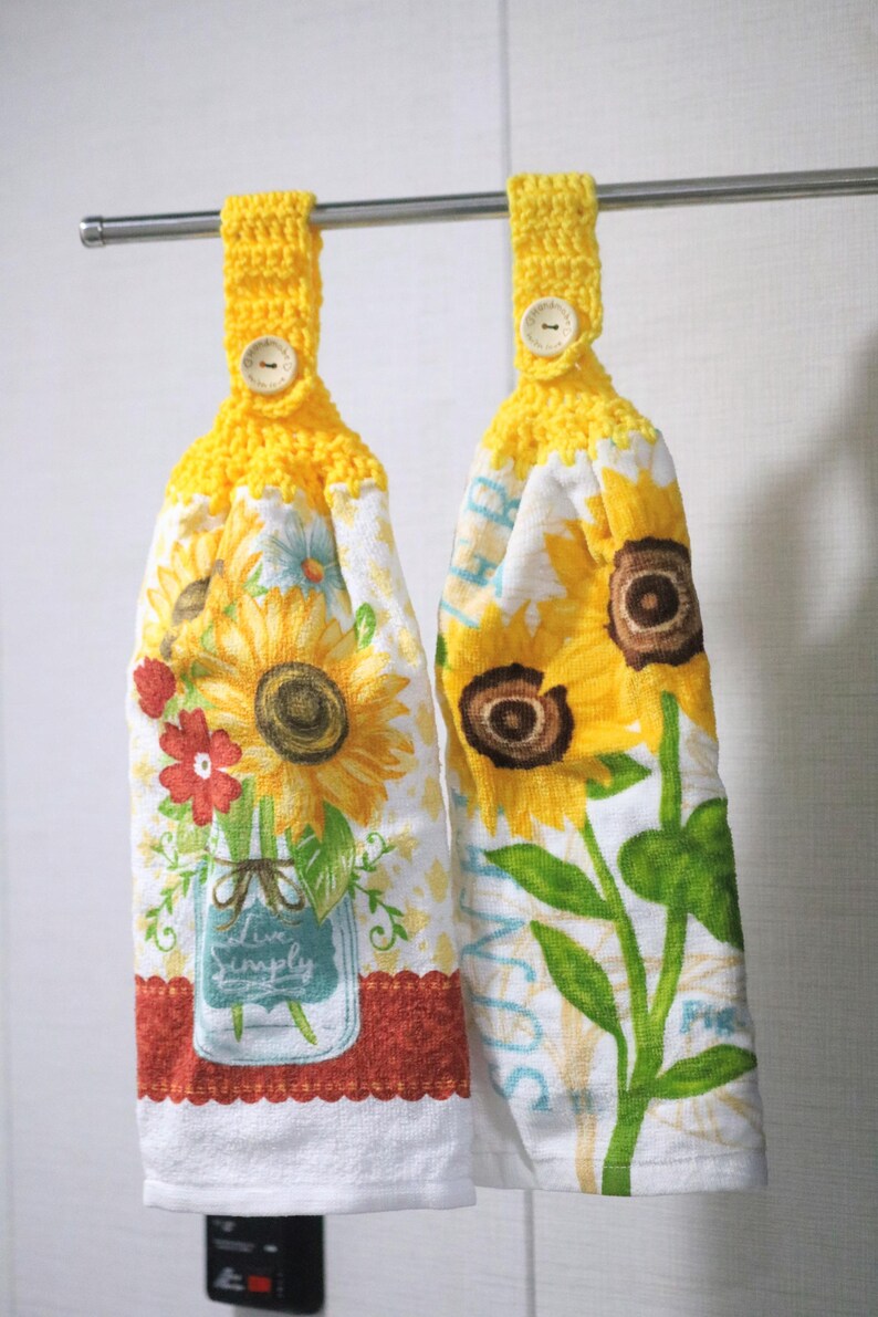 Toalla doble de ganchillo con girasoles, decoración de girasoles, regalo de inauguración de casa, superventas y cantidad limitada. imagen 13