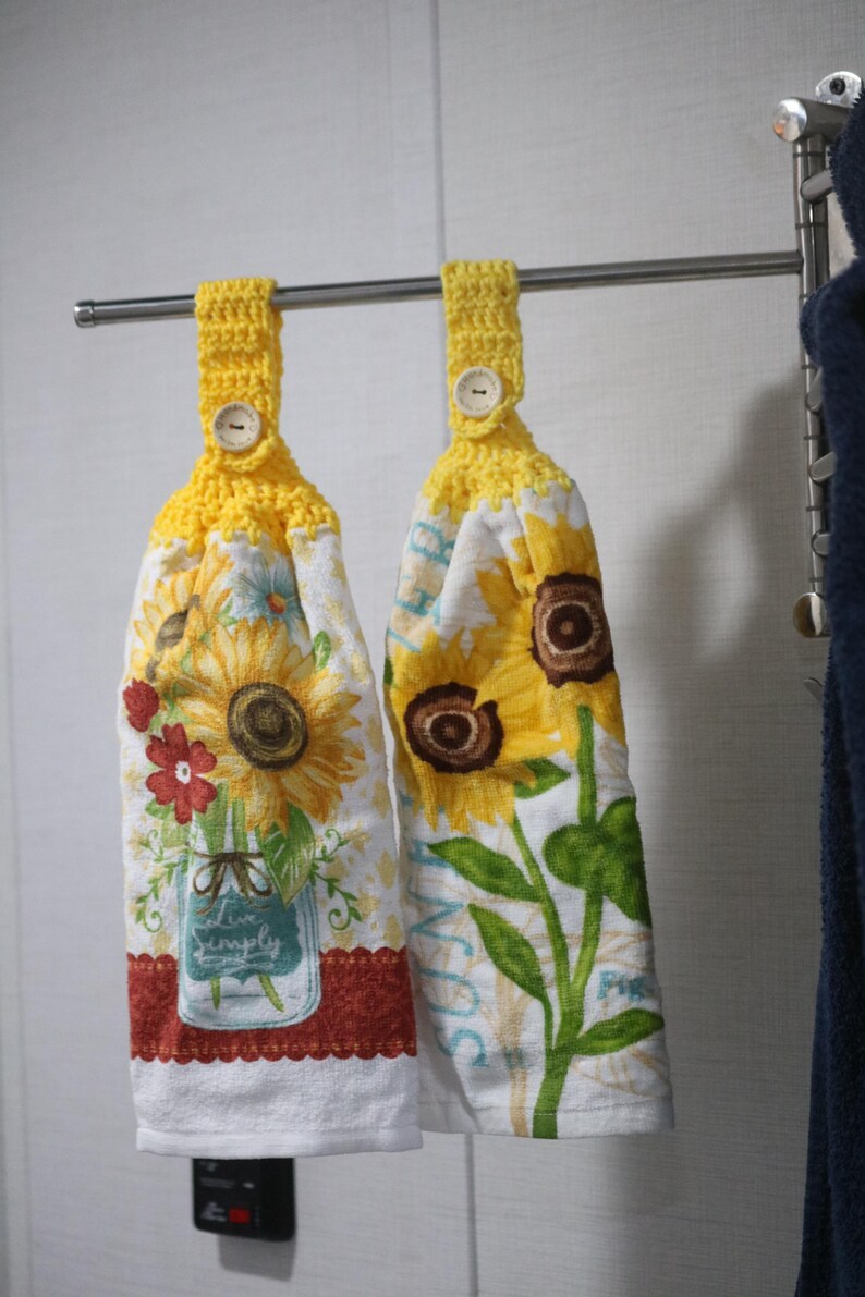 Toalla doble de ganchillo con girasoles, decoración de girasoles, regalo de inauguración de casa, superventas y cantidad limitada. imagen 17